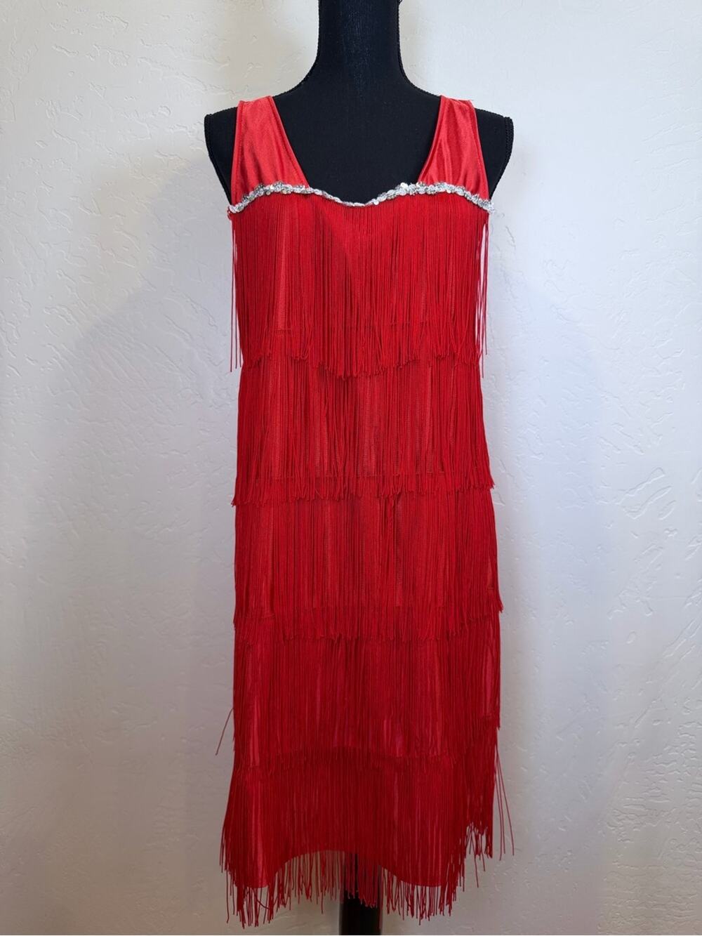 Red Fringe Flapper Costume Dress - Size Small (US 4-6)